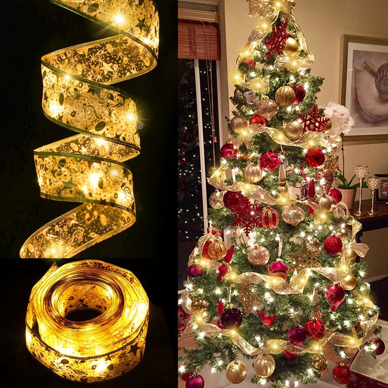 1pc Christmas Ribbon Lights Golden DIY Decor Copper Wire Fairy String Lights