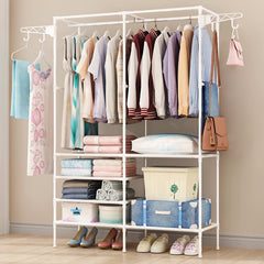 Double Row Coat Rack Wrought Iron Storage Floor Clothes Hanger