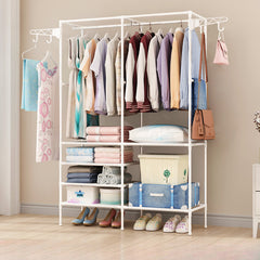 Double Row Coat Rack Wrought Iron Storage Floor Clothes Hanger
