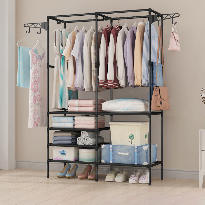 Double Row Coat Rack Wrought Iron Storage Floor Clothes Hanger
