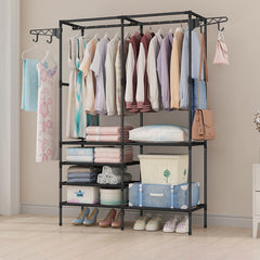 Double Row Coat Rack Wrought Iron Storage Floor Clothes Hanger