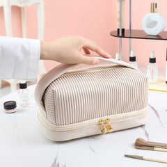 Large Capacity Travel Makeup Bag with Handle and Brush Compartment