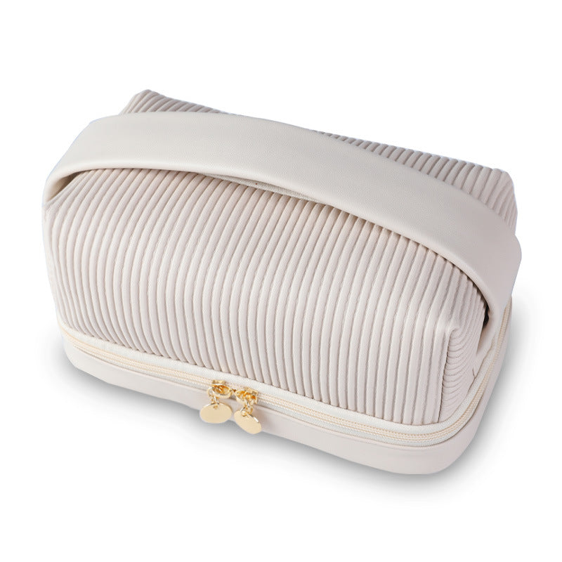 Large Capacity Travel Makeup Bag with Handle and Brush Compartment