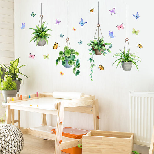 Natural Green Plant Potted Wall Stickers Self Adhesive