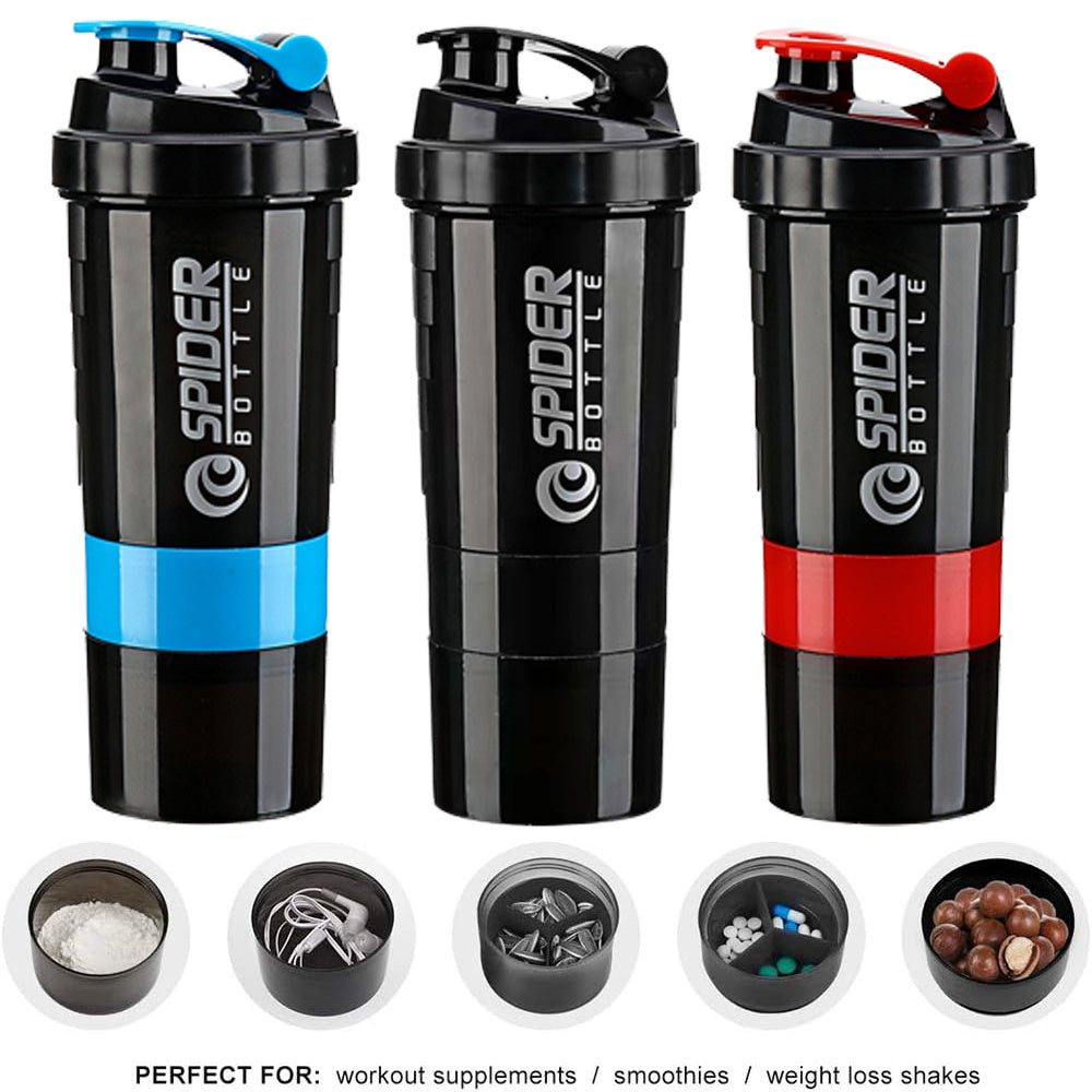 3 Tier Shaker Bottle Protein Shakes with Pill Containers