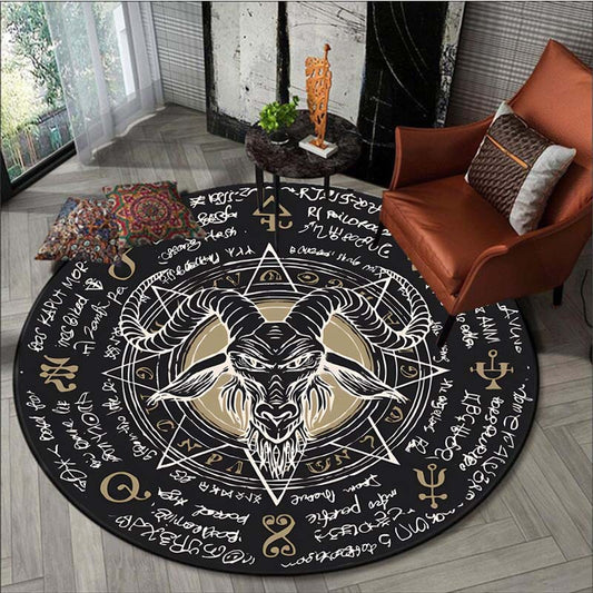 Satanic Goat Pattern Round Carpet for Halloween Christmas Party