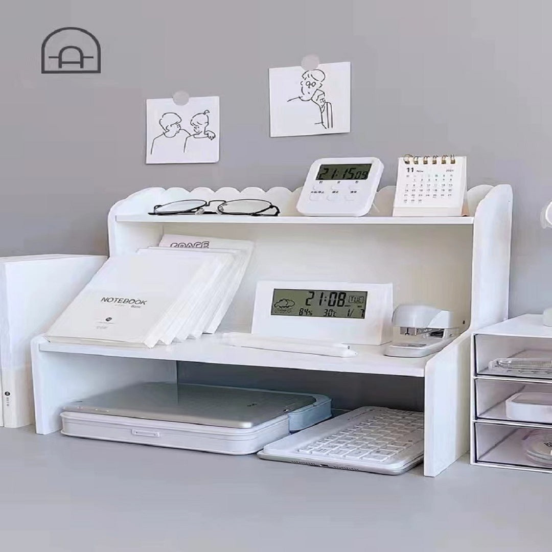 Double Height Desk Shelf for Dormitory Office - Books and Stationery Organizer