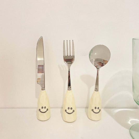 Kids Stainless Steel Fork & Spoon w/ Ceramic Handle Tableware