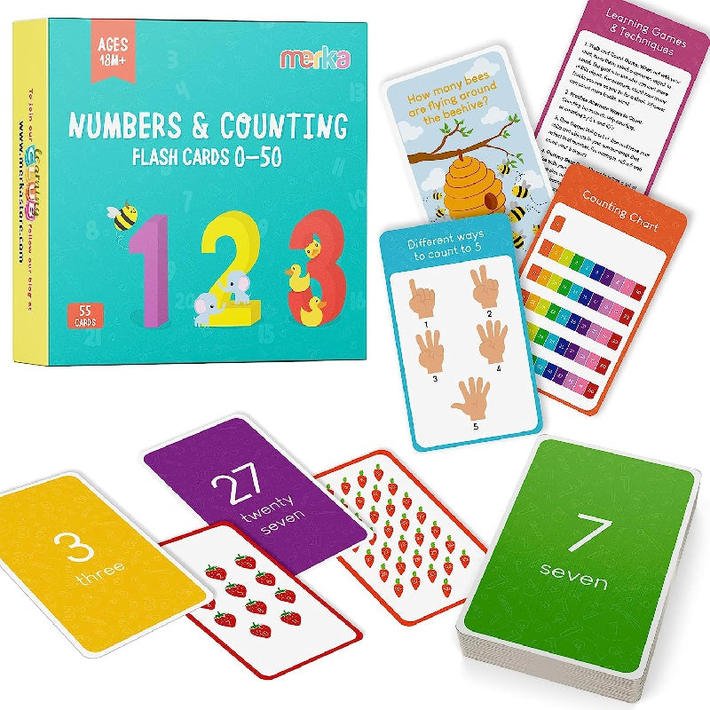 Merka Flash Cards 0-50 Counting Kindergarten Workbook