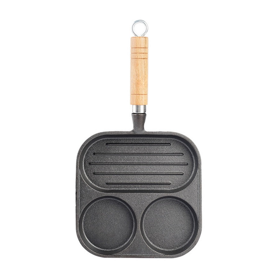 3 In 1 Cast Iron Fried Egg Steak Frying Pan Non stick Egg Burger Breakfast Pan