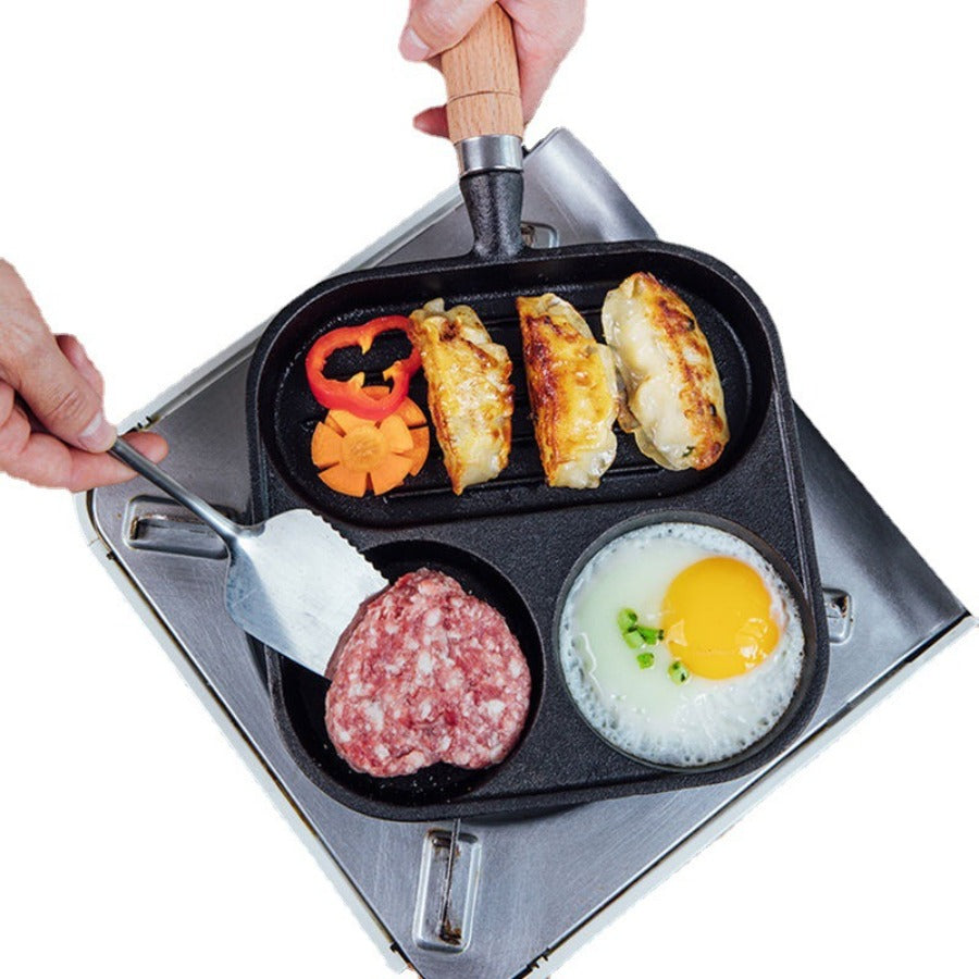 3 In 1 Cast Iron Fried Egg Steak Frying Pan Non stick Egg Burger Breakfast Pan