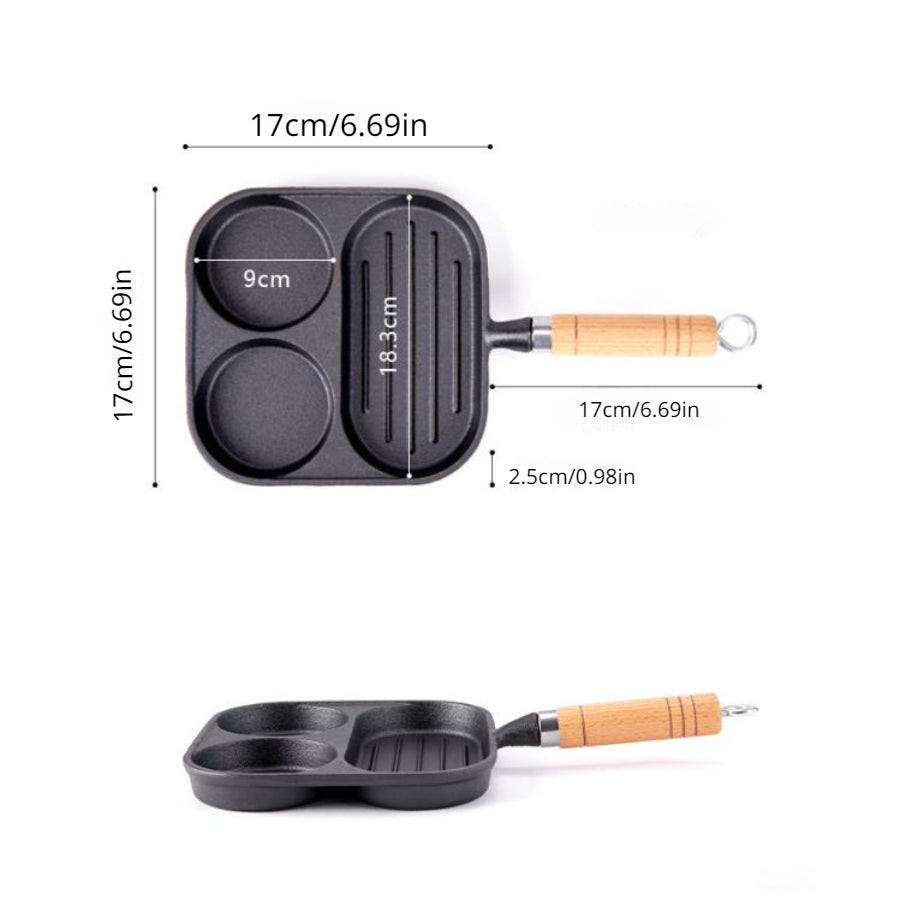 3 In 1 Cast Iron Fried Egg Steak Frying Pan Non stick Egg Burger Breakfast Pan