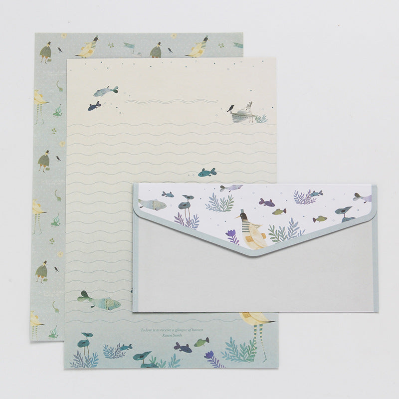 9pcs Stationery Set: 6 Letter Writing Sheets & 3 Matching Envelopes