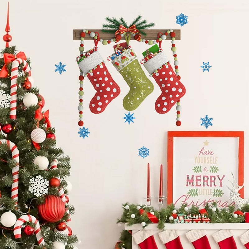 1pc Chrismas Stocking Decal PVC Self adhesive Wall Sticker Removable Decor
