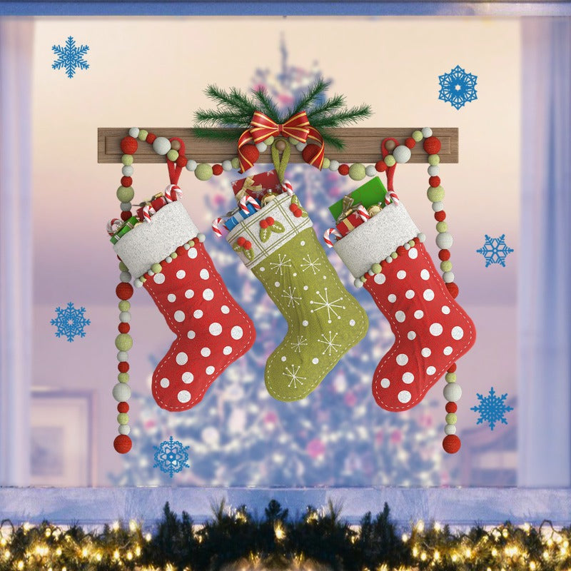 1pc Chrismas Stocking Decal PVC Self adhesive Wall Sticker Removable Decor