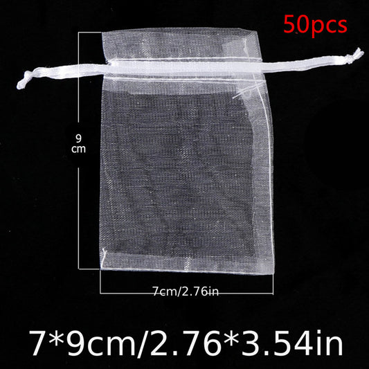 50pcs Organza Drawstring Storage Bag Jewelry Wedding Birthday Gift Decoration