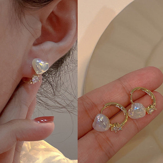 Heart Moonstone Zircon Stud Earrings, Perfect Gift for Girls