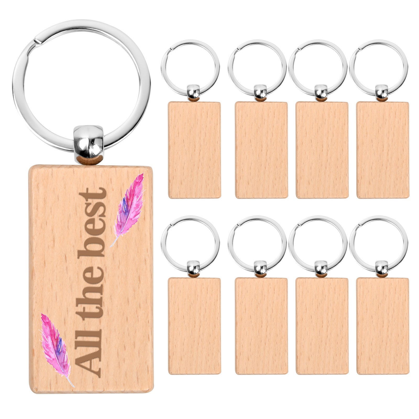 8pcs Wooden Keyring Blank Wooden DIY Keyring For Painting