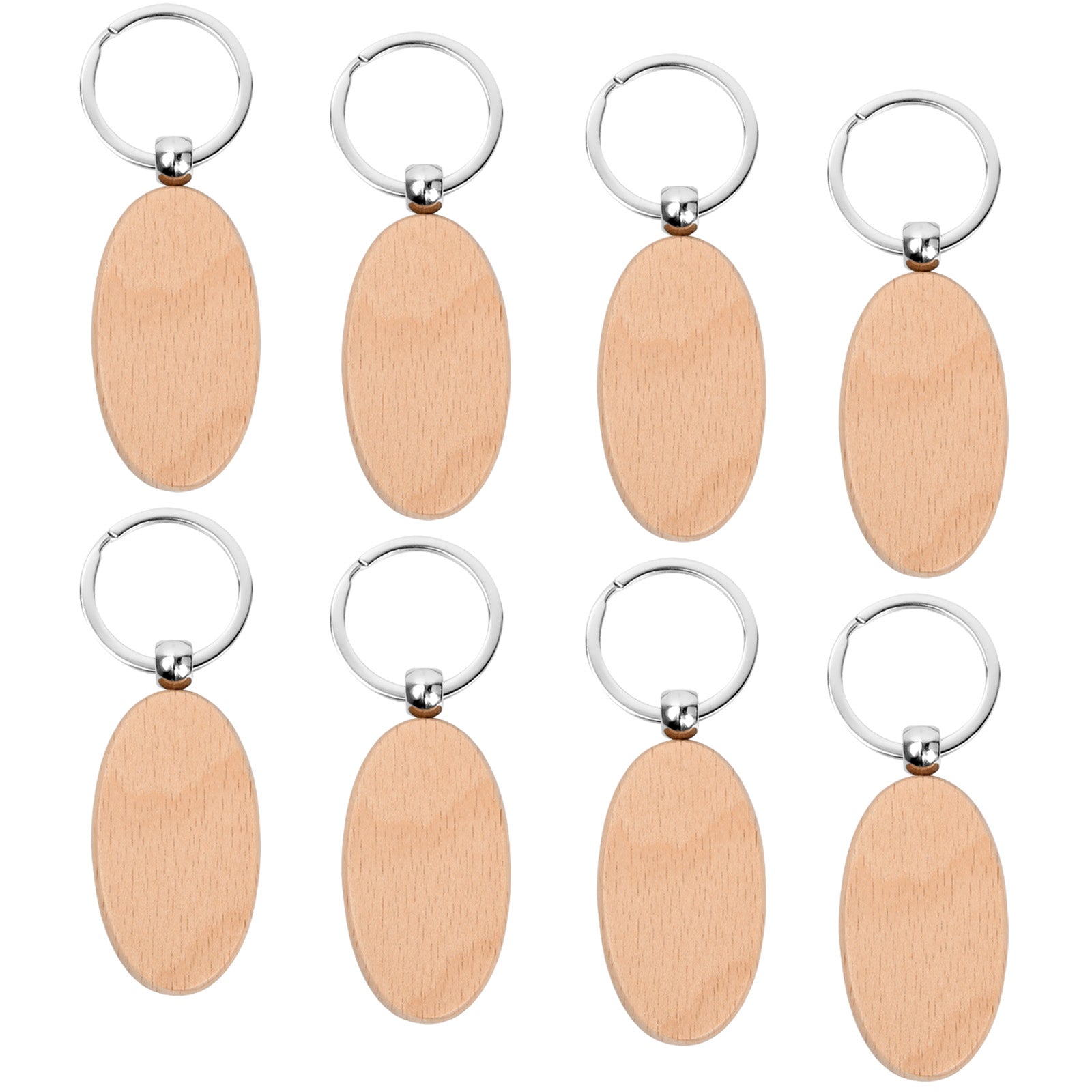 8pcs Wooden Keyring Blank Wooden DIY Keyring For Painting