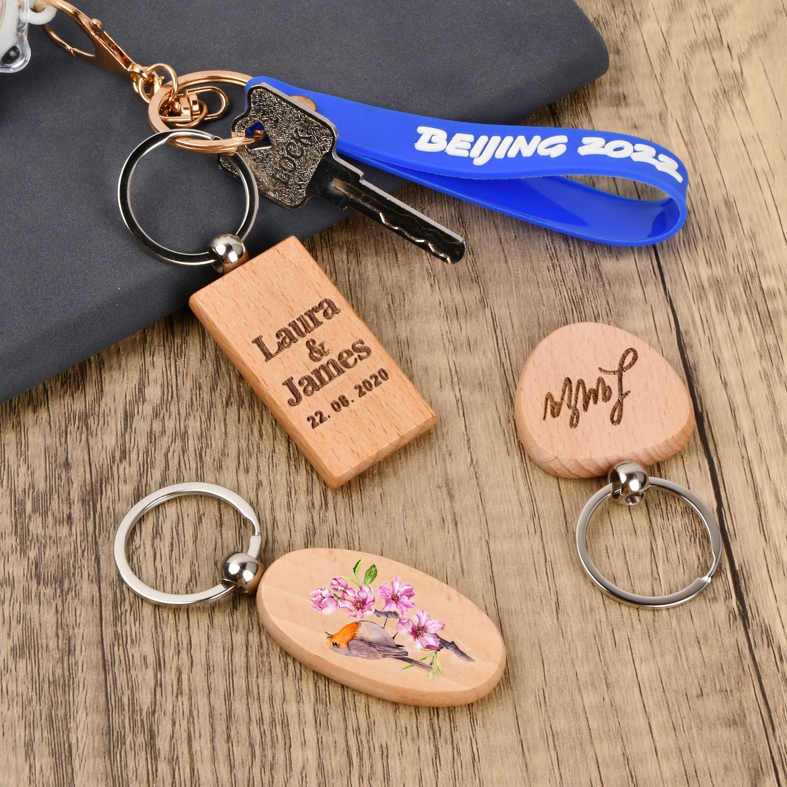 8pcs Wooden Keyring Blank Wooden DIY Keyring For Painting
