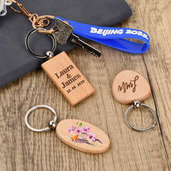 8pcs Wooden Keyring Blank Wooden DIY Keyring For Painting