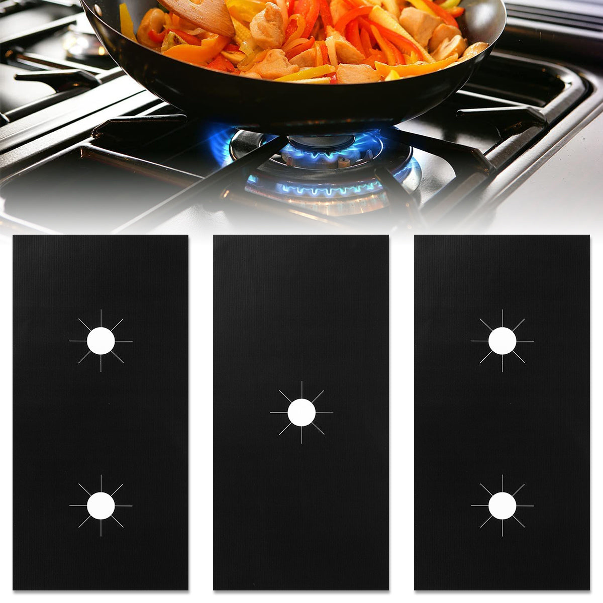 3pcs Gas Stove Protectors Reusable Burner Covers Non Stick Heat Resistant