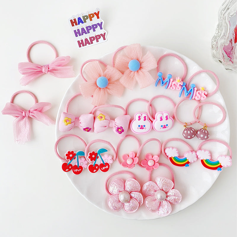 20pcs Kids Cartoon Flower Bow Elastic Hair Bands Girls Soft Scrunchies