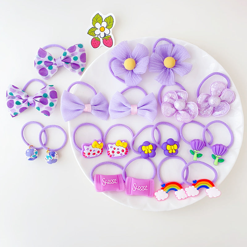 20pcs Kids Cartoon Flower Bow Elastic Hair Bands Girls Soft Scrunchies