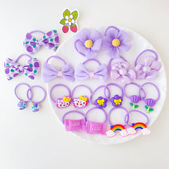 20pcs Kids Cartoon Flower Bow Elastic Hair Bands Girls Soft Scrunchies