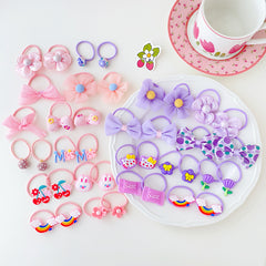 20pcs Kids Cartoon Flower Bow Elastic Hair Bands Girls Soft Scrunchies