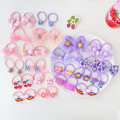 20pcs Kids Cartoon Flower Bow Elastic Hair Bands Girls Soft Scrunchies
