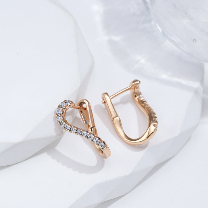 Geometric Line Earrings Golden with Zircon Jewelry
