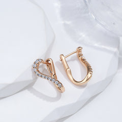 Geometric Line Earrings Golden with Zircon Jewelry