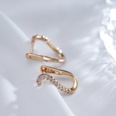 Geometric Line Earrings Golden with Zircon Jewelry