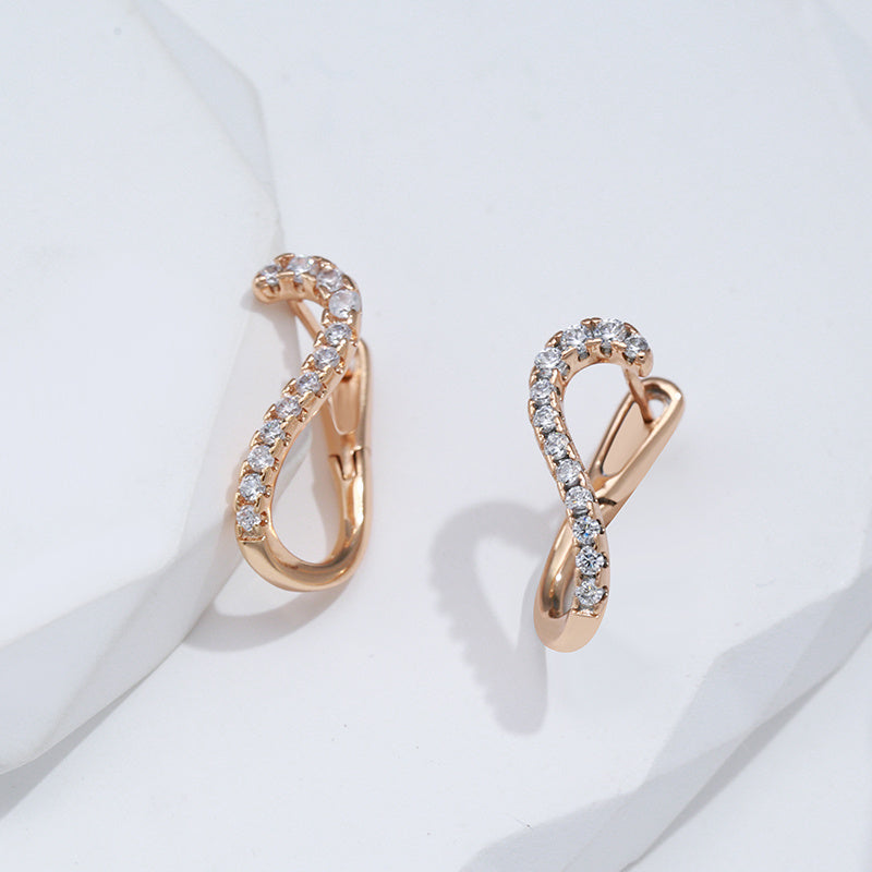 Geometric Line Earrings Golden with Zircon Jewelry