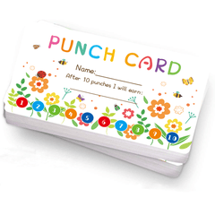 50pcs Punch Cards - Student Incentive & Loyalty Cards - Flower Design