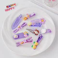 10pcs Princess Hair Clips with Cartoon Animals and Fruit