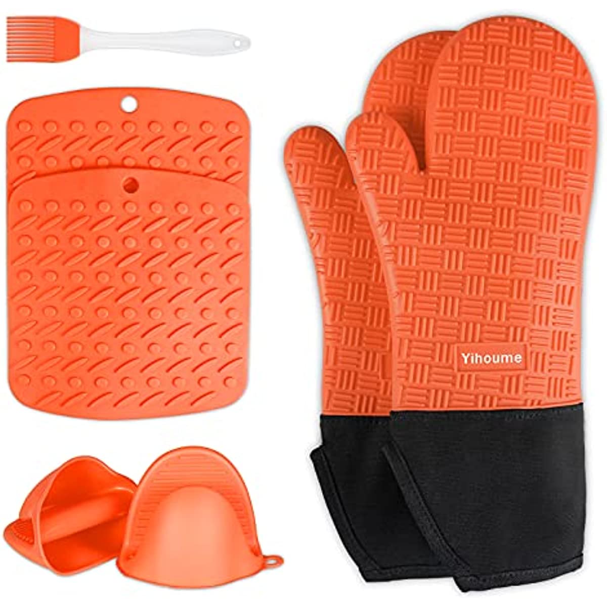 Silicone Oven Mitts Orange Heat Resistant Non Slip Grip Surfaces