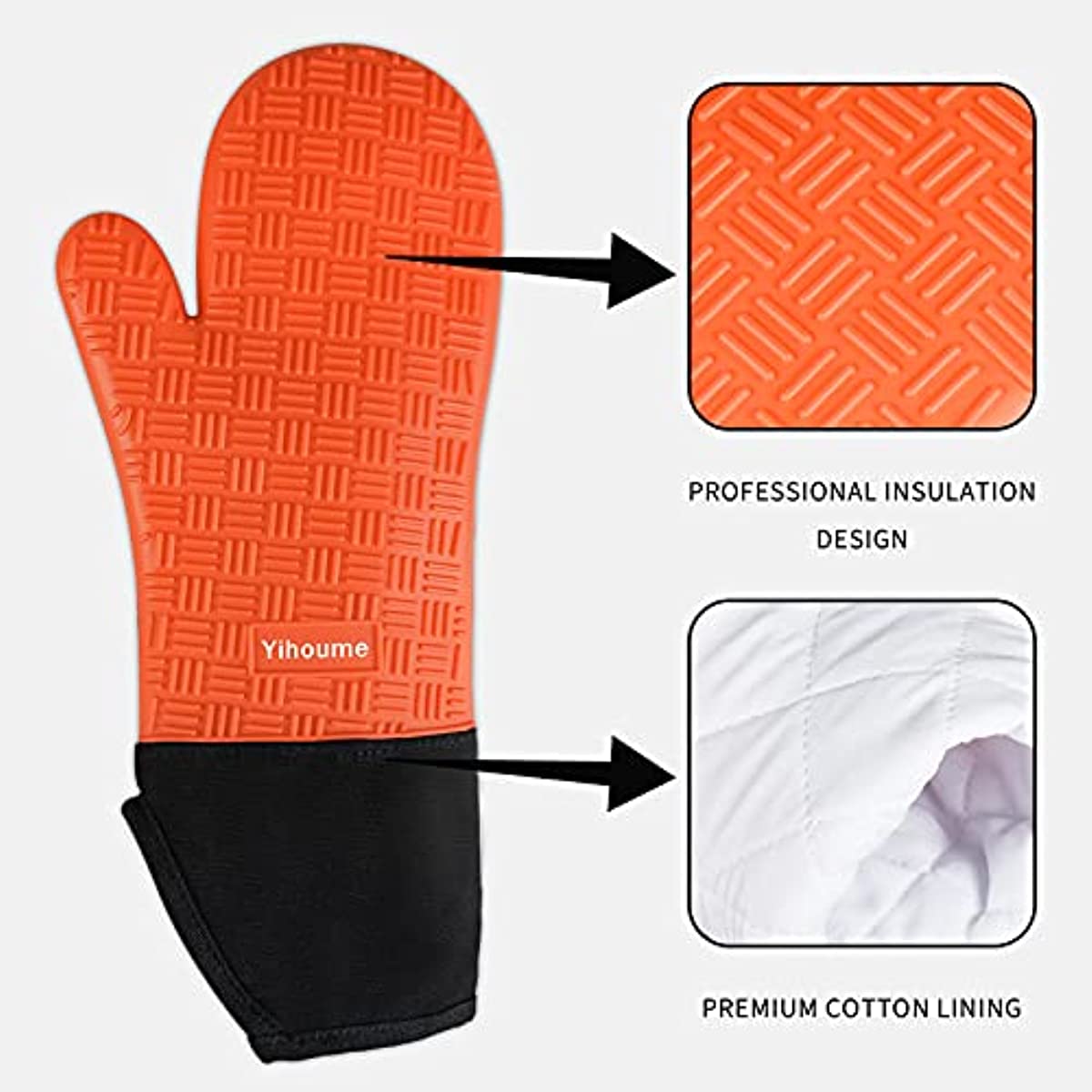 Silicone Oven Mitts Orange Heat Resistant Non Slip Grip Surfaces