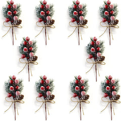 Christmas Artificial Pine Branch with Berries & Holly, Xmas Tree Ornament Gift