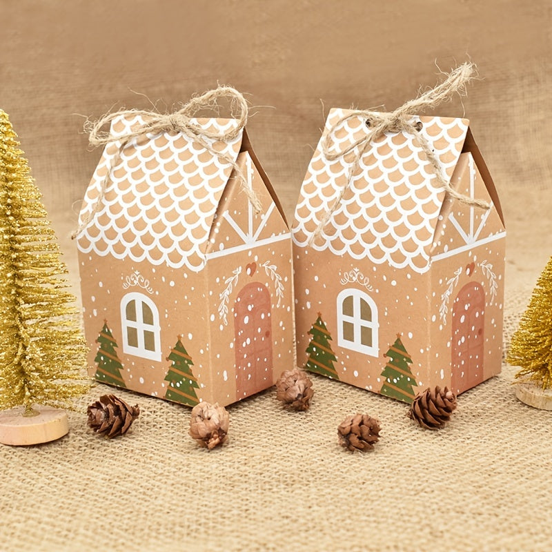 10pcs Christmas House Candy Boxes for Xmas Cookie Packaging & Decor