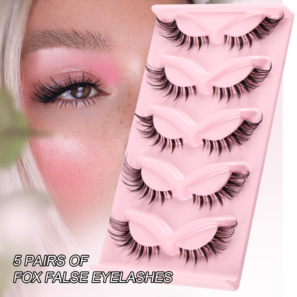 5 Pairs 3D Clear Band Wispy Mink Eyelashes Natural Cat Eye Lashes