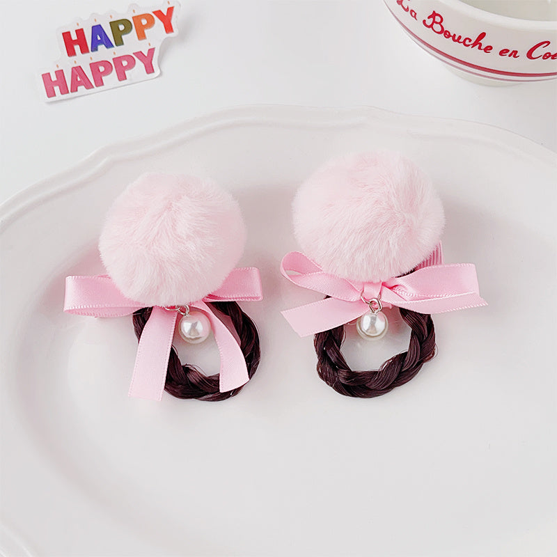 2pcs Christmas Flower Bow Tassel Headwear Hairpin for Girls Kids