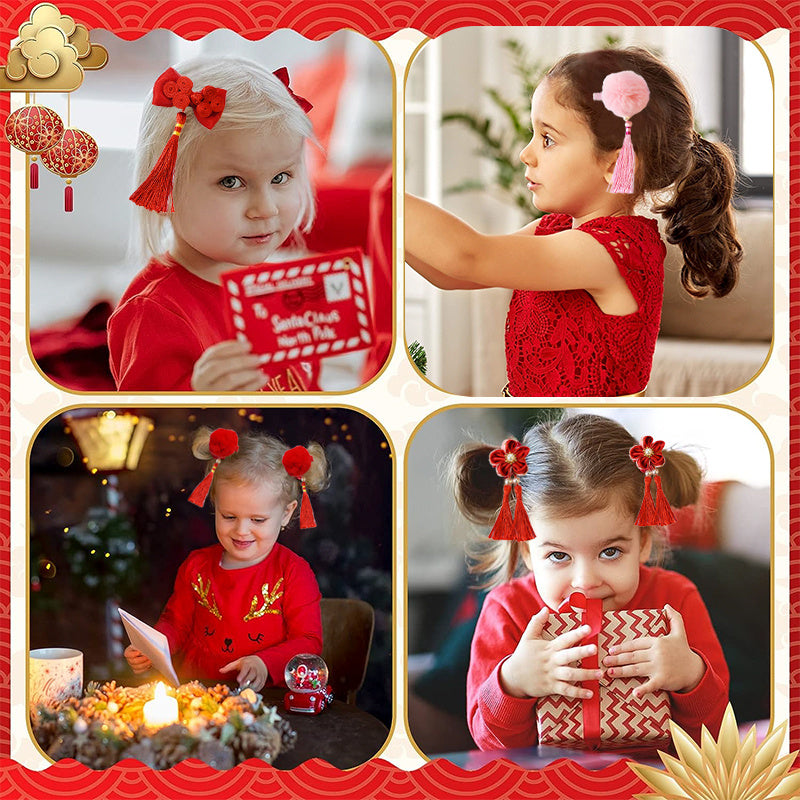 2pcs Christmas Flower Bow Tassel Headwear Hairpin for Girls Kids