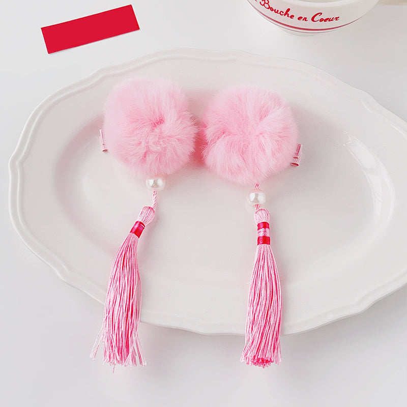 2pcs Christmas Flower Bow Tassel Headwear Hairpin for Girls Kids