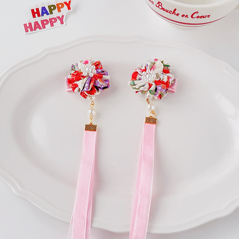 2pcs Christmas Flower Bow Tassel Headwear Hairpin for Girls Kids