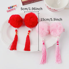2pcs Christmas Flower Bow Tassel Headwear Hairpin for Girls Kids