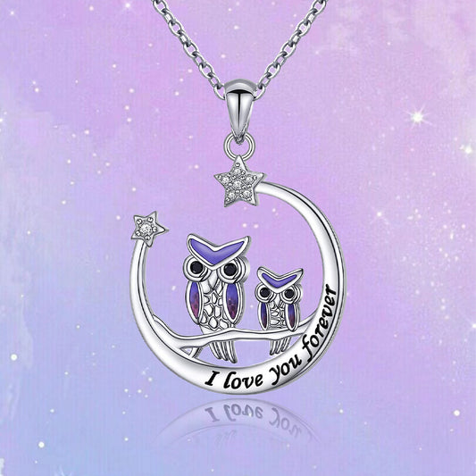 Purple Owl Moon Pendant Necklace For Women Girls Birthday Christmas Gift