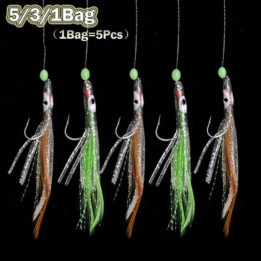 5 Bags Luminous Chatterbait Fishhook Bionic Squid Silicone Soft Fishing Lure