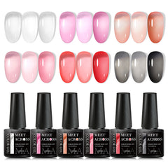 6-Piece Gel Nail Polish Set in Translucent Grey Pink, Soak Off for DIY Manicure